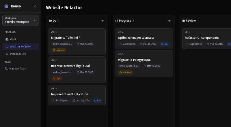 #开源 #协作 #项目管理📷 Kaneo - 一个开源的项目管理平台🌐 在线演示Kaneo 可实现简单高效的多人协作项目管理！非常适合小团队使用
