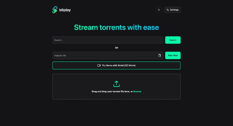 #开源 #在线工具 #磁力🔗BitPlay - 一个可以在线播放磁力视频的工具🐙 开源页面填入磁力链接或者上传 Torrent 文件，可在线播放视频
